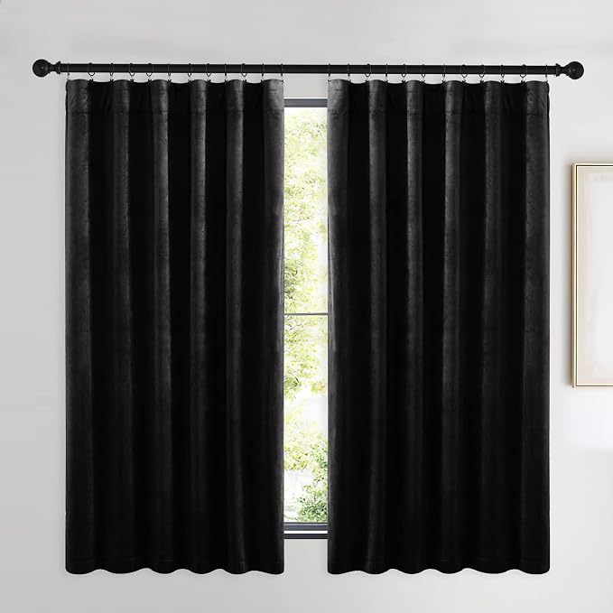 NICETOWN Black Out Velvet Curtains 63 inches Long, Solid Heavy Matt - Image 2