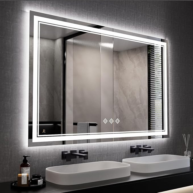 LED Mirror, 55x36 Inch Gradient Front and Backlit Lighted Bathroom Mirror by VanPokins-GlobalHighEndLEDBathroomMirrorBrand