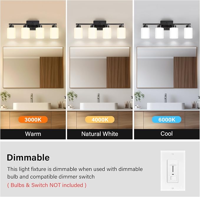 FonmYim Black Bathroom Light Fixtures, 4-Light Modern Vanity Light Over Mirror - Image 4