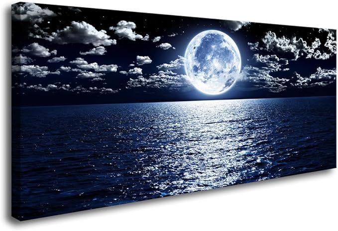 Cao Gen Decor Art S06975 Wall Art Canvas Prints Moon Sea Ocean Landscape 1 by Cao+Gen+Decor+Art