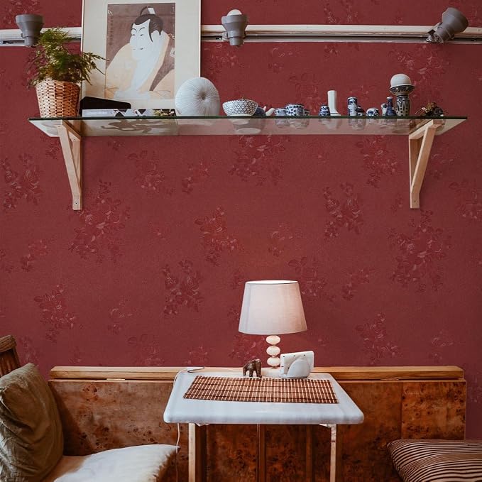 Dark Red Peel and Stick Wallpaper Textured Embossed Floral Contact Paper Peel - Image 4