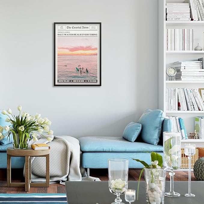 Pink Beach Newspaper Posters Vintage Fashion Coastal Girl Surf Wall Art 24X36 - Image 7