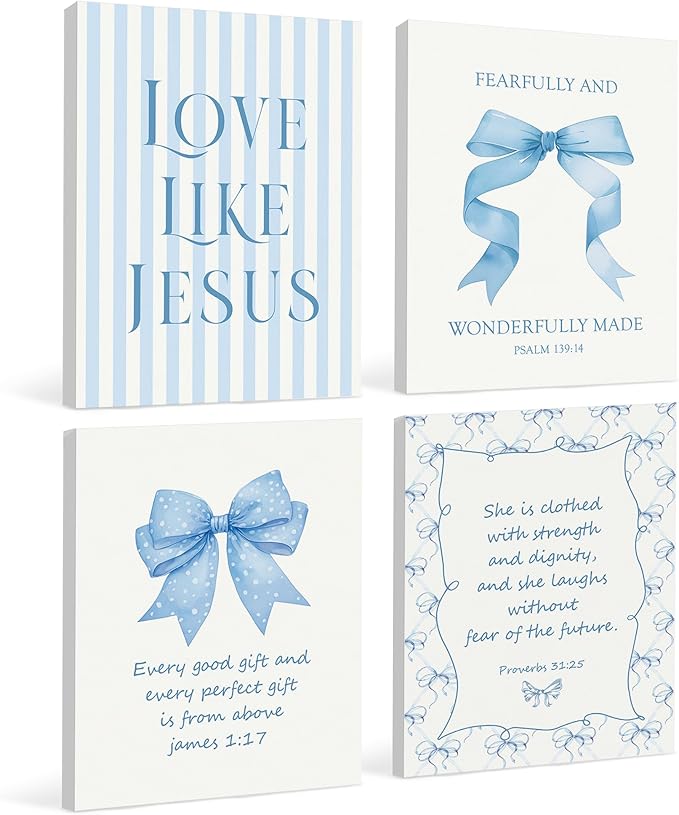 LARTSFRO Coquette Blue Bow Jesus Canvas Wall Art Decor Posters Prints, Light by Unknown