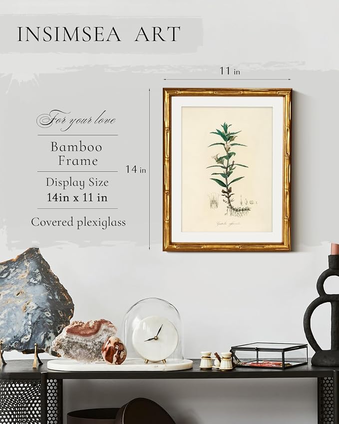 InSimSea Gold Bamboo Framed Canvas Wall Art, Vintage Kitchen Herbs Paintings - Image 3
