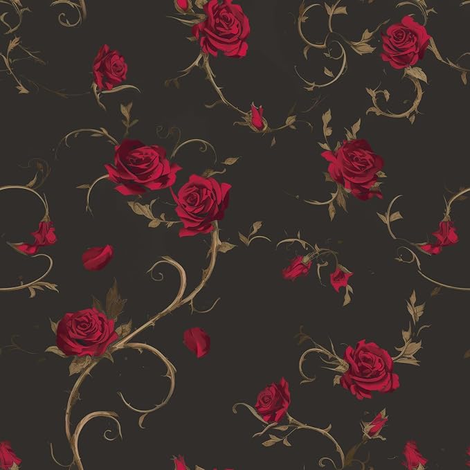 FLFK Vintage Wallpaper Peel and Stick Red Rose Wallpaper 16in x 384in Floral by FLFK