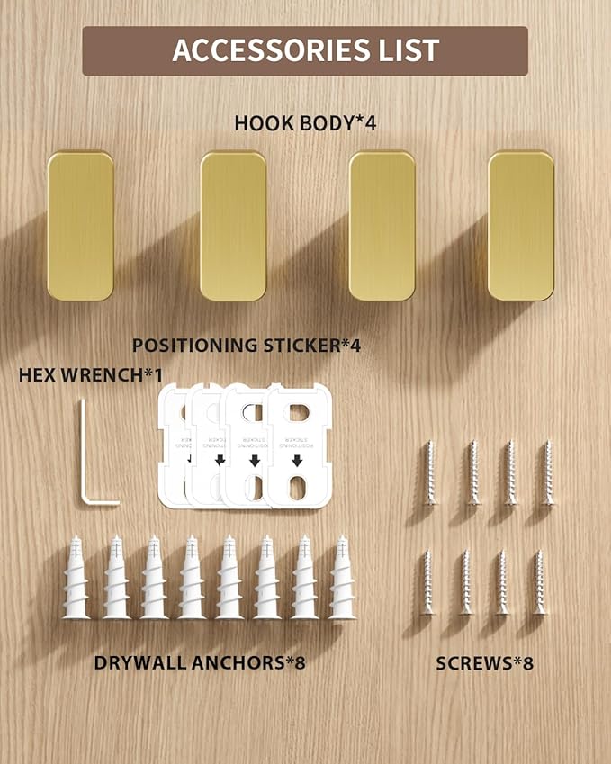 4-Pack Brushed Gold Towel Hook for Bathroom, Robe Coat Hook, Heavy Duty Wall - Image 4