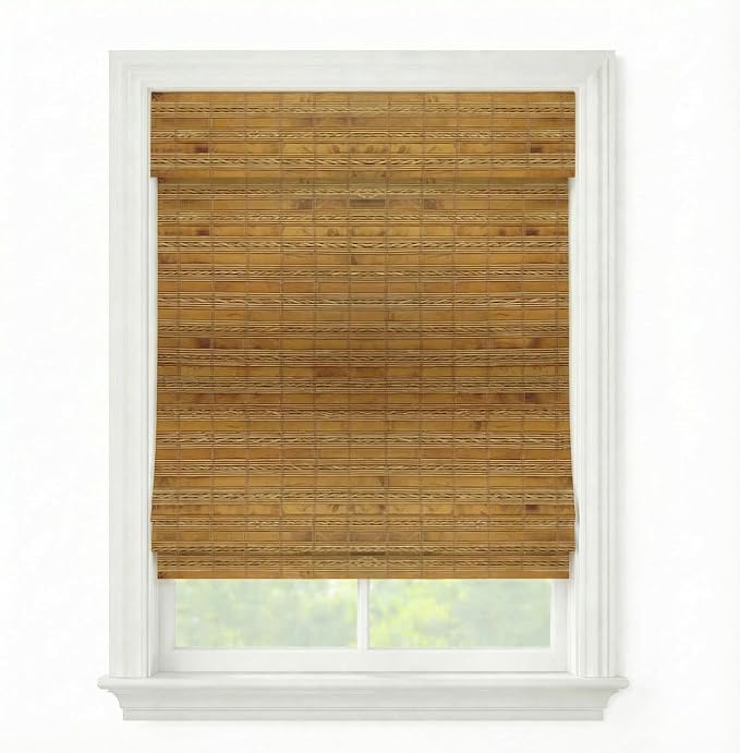 Cordless Woven Wood Roman Shades, 72W x 48H, Sarasota Camel, Sizes 20-72 Wide by FirstRateBlinds