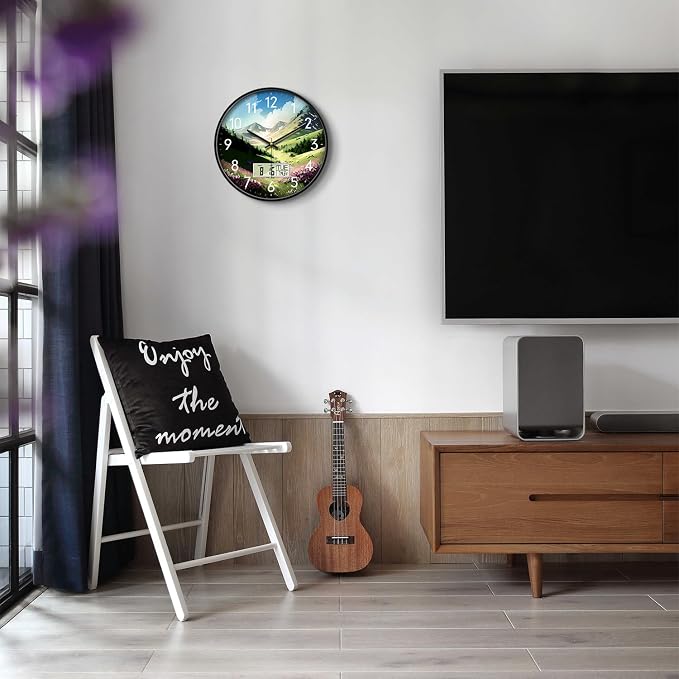 14'' Silent Non-Ticking Rustic Mountain Wildflowers Wall Clock, Battery - Image 5