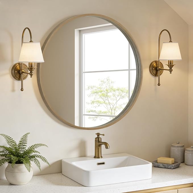 WallBeyond Round Wood Mirror - Image 2