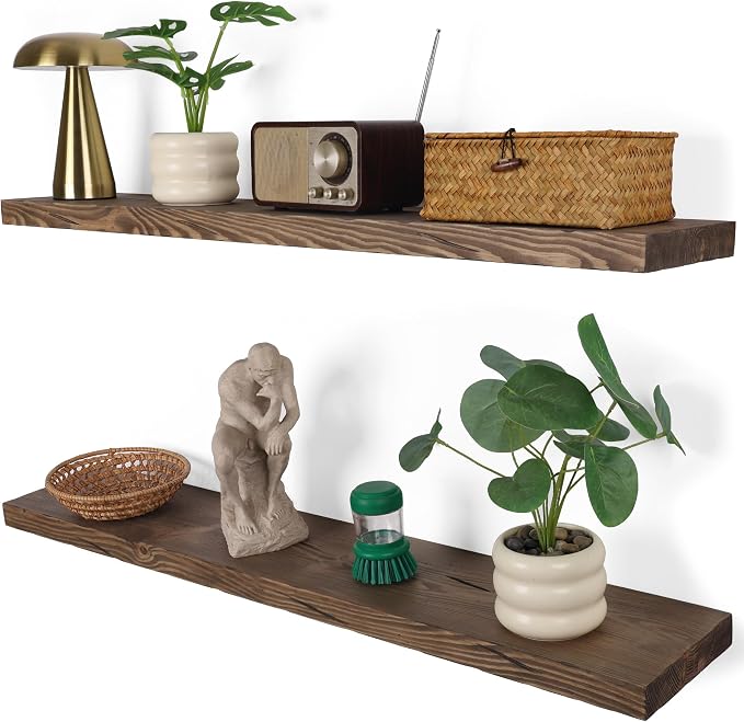 BGMG Floating Shelves 36 inch Long, Distressed Wide Rustic Wooden Wall Shelves by BGMG