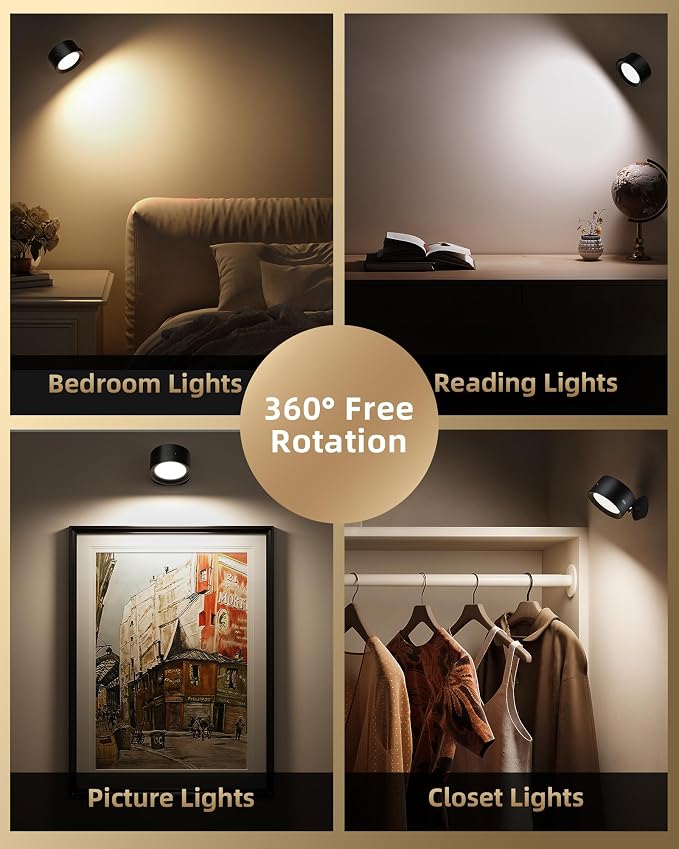 LED Wall Mounted Lights, Rechargeable Wall Sconces Lamp, 3 Color Temps & Remote - Image 4