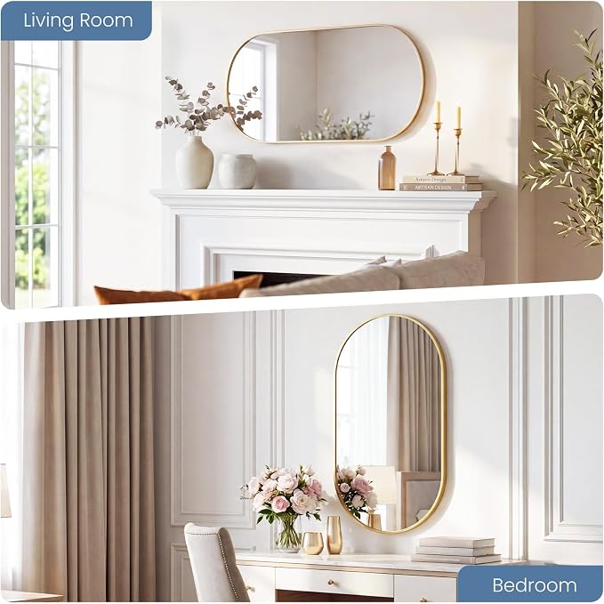 DUMOS 24" x 36" Oval Bathroom Mirror, Tempered Glass, Morden Vanity Mirror - Image 6
