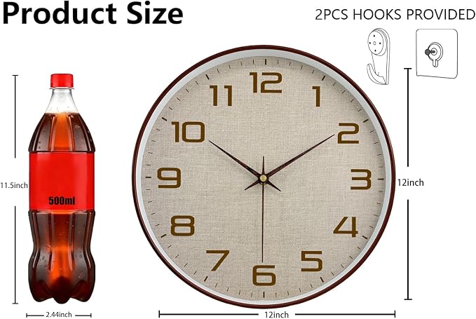 Woodgrain Wall Clocks Battery Operated 12 Inch - Image 3