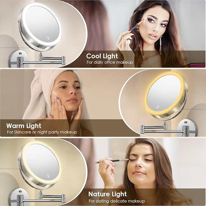 MNIENT Wall Mounted Lighted Makeup Mirror, 3 Colors Led Vanity Mirror - Image 2