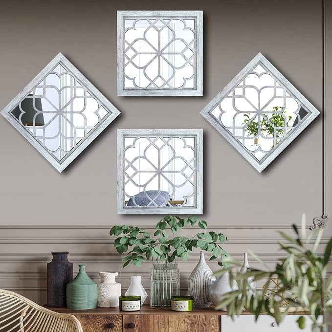 Wocred Set of 4 Mirrors Square Wall Mirror, Gorgeous Rustic Farmhouse Accent - Image 4