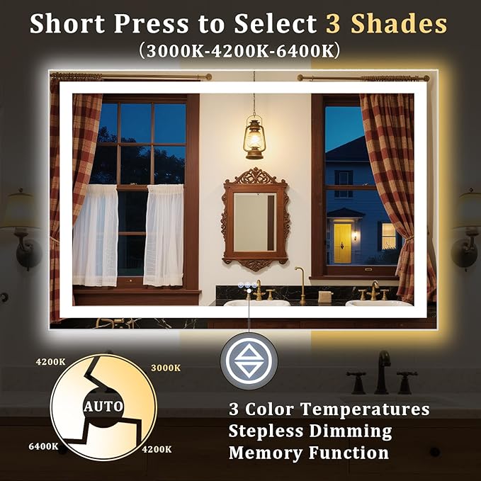 LED Bathroom Mirror with Lights, Backlit + Front Lit, 3 Color Modes, Memory - Image 4