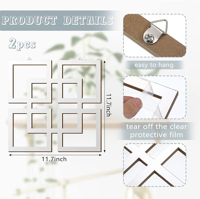 Weysat Wall Mount Home Mirror, 2 Pieces Silver Square Decorative Mirror - Image 2