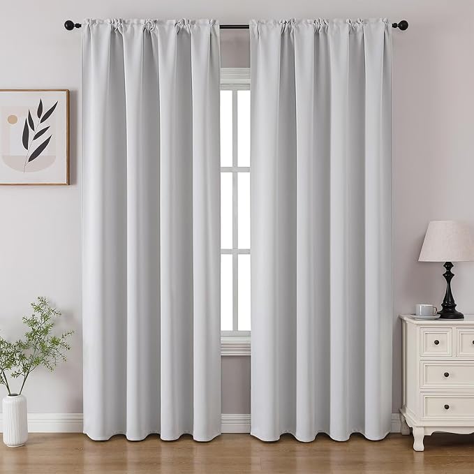 CUCRAF Grayish White Blackout Curtains 84 inch Length 2 Panels Set, Rod Pocket by CUCRAF