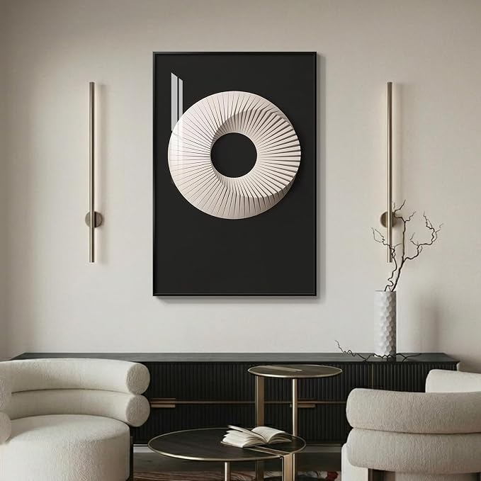 Framed Modern Black and White Abstract Wall Art, Large Contemporary Elegant - Image 5