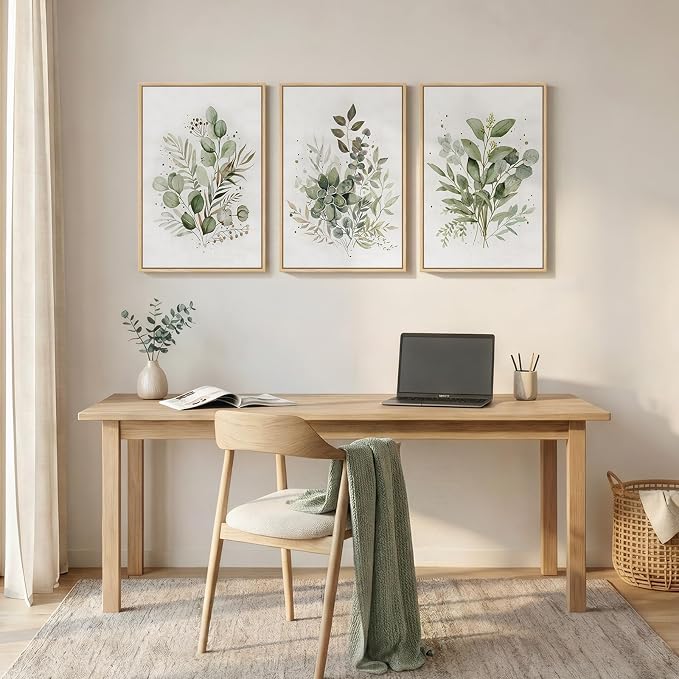 Framed Botanical Wall Art for Living Room, 3 Piece Neutral Sage Green - Image 6