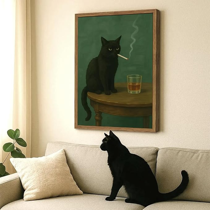 Moody Black Cat Wall Art, Funny Smoking Cat - Image 6