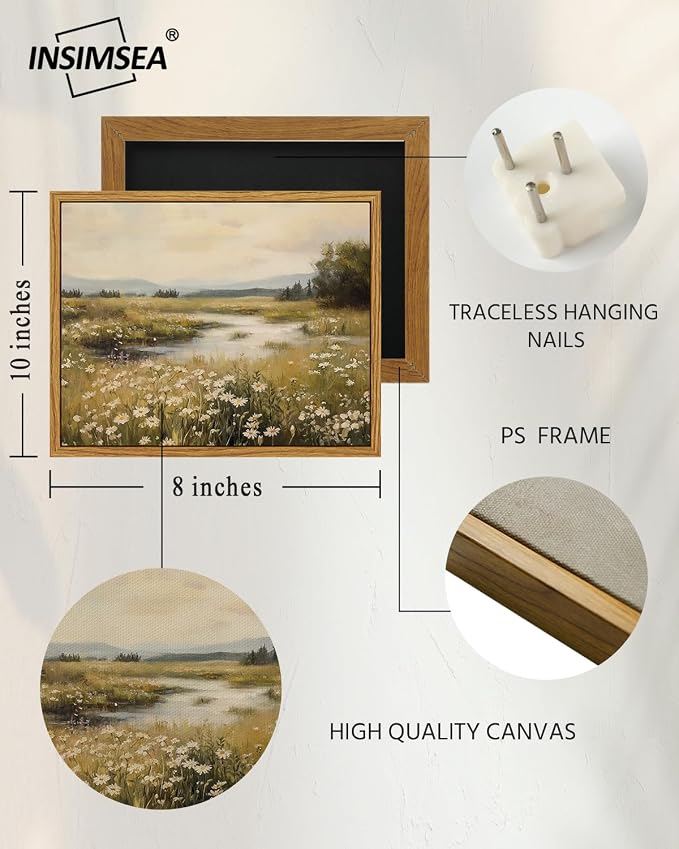 InSimSea Framed Canvas Wall Art, Vintage Floral Wildflower Field Prints Wall - Image 4