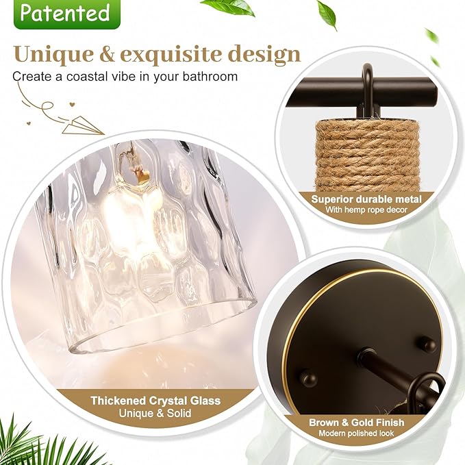 MOKATNG Set of 2 Wall Sconces for Bathroom, Coastal Modern Vanity Lights - Image 3