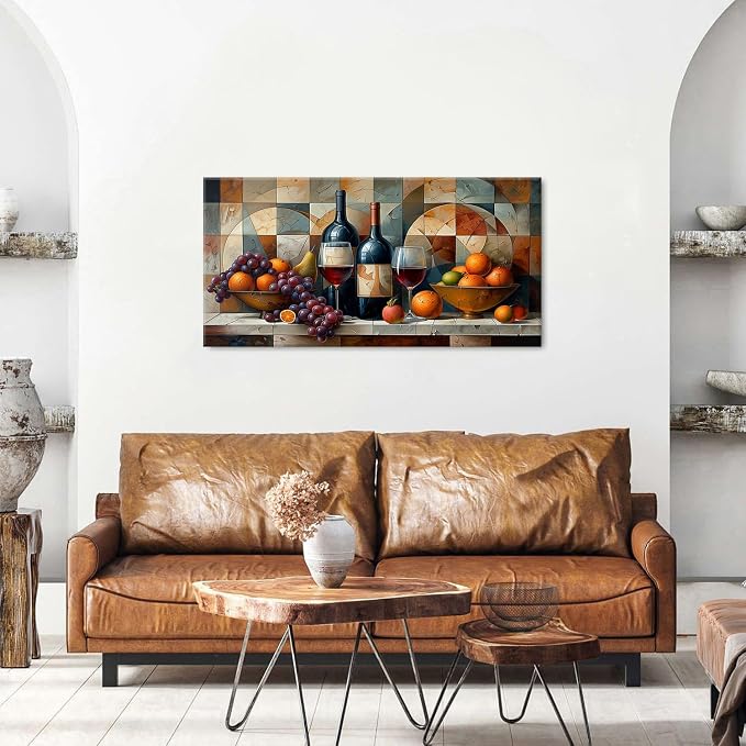 Abstract Kitchen Wall Art Geometric Dining Room Wall Decor Red Wine Glass - Image 6