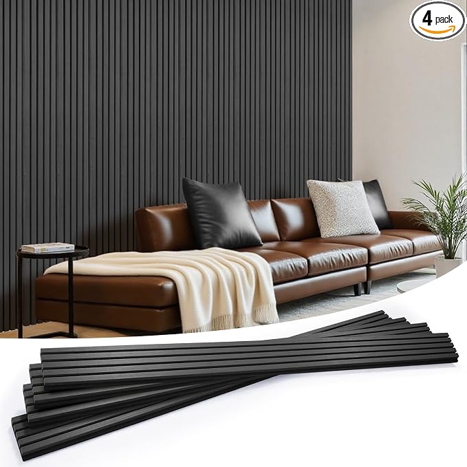Wood Slat Wall Panels 4 Pack 94.5" x 7.9", Acoustic Wooden Panel by LARWORKS