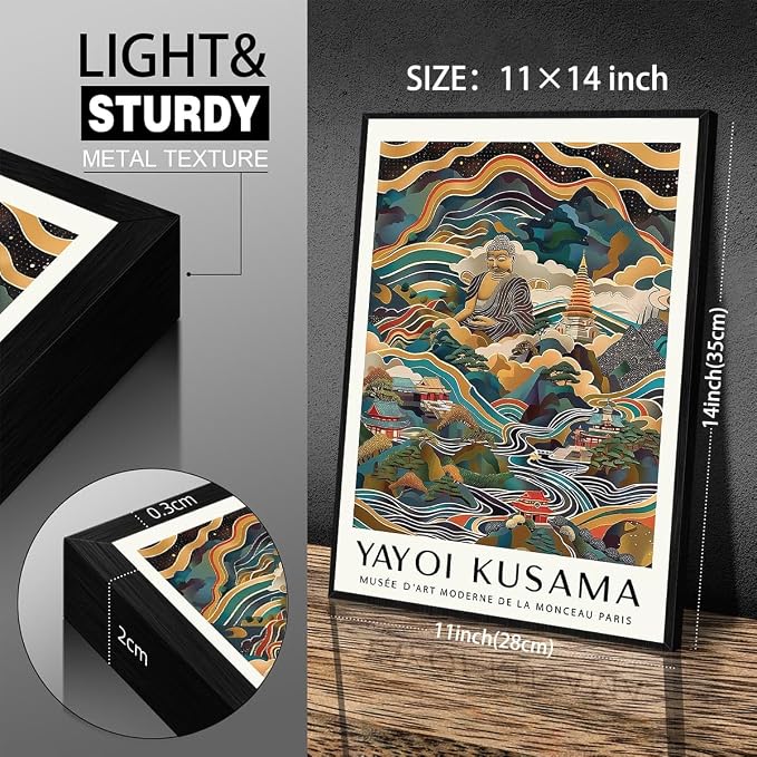Yayoi Kusama Black Framed Wall Art Vintage Japanese Poster 11X14 in Abstract - Image 2