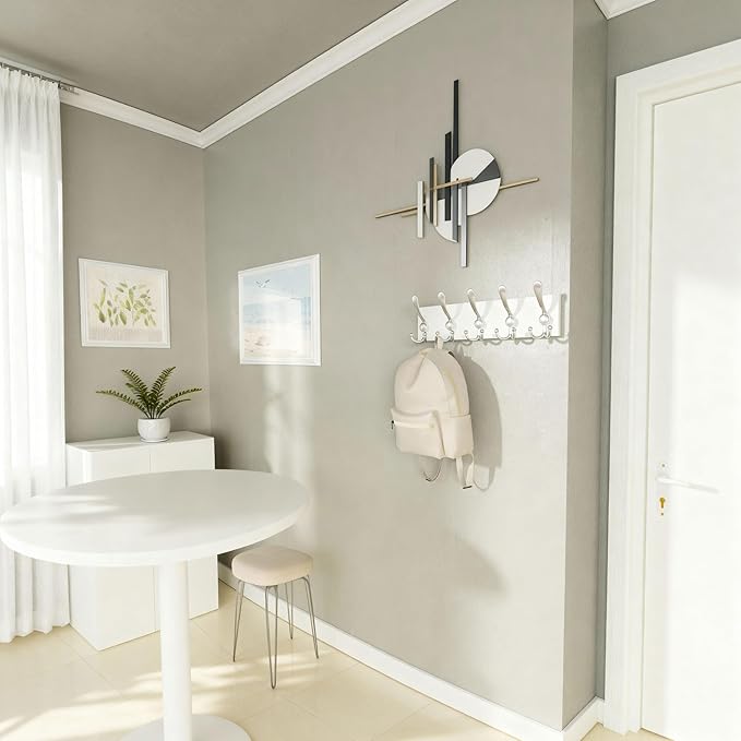 SKOLOO Creations White Solid Wood Wall Mounted Coat Rack, 5 Hooks, 16-7/8" Long - Image 4