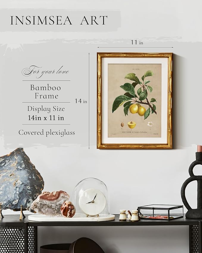 InSimSea Gold Bamboo Framed Canvas Wall Art, Retro Nature Plum Botanical - Image 3