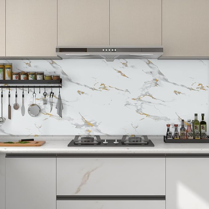 practicalWs Glossy Marble Wallpaper Peel and Stick White/Gold Granite Contact - Image 7