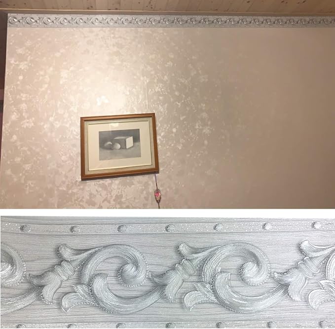 REDODECO Elegant Silver Grey Floral Molding Wallpaper Border Peel Stick Home - Image 3