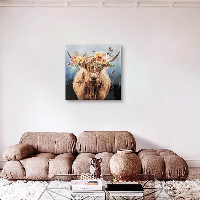 Hand-Painted Highland Cow Canvas Wall Art, Lovely Cow - Image 5