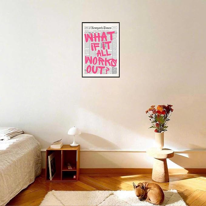 Drimiler Retro Newspaper Pink Font Poster What If It All Works Out Canvas Wall - Image 5
