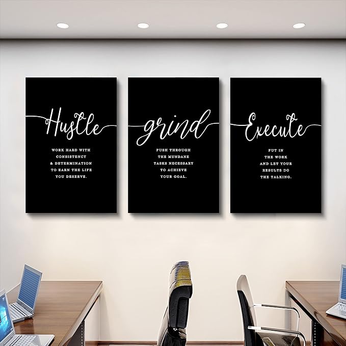 Hustle Quotes Execute Prints, Framed Canvas Wall Art Success Quote, Office Wall - Image 7