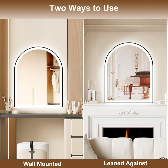 Arched LED Mirror for Bathroom 24"x30", 3 Color Changing, Shatterproof - Image 6