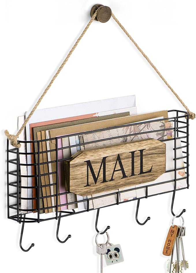 SRIWATANA Mail Holder, Rustic Mail Organizer Wall Mount Hanging Mail Sorter by SRIWATANA