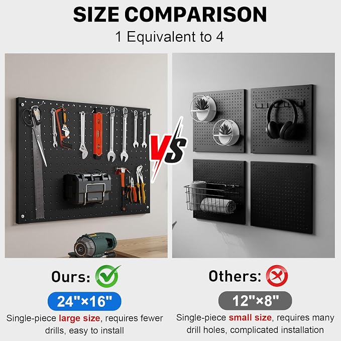 Peg Board, 4 Pack Metal Pegboard Panels Black Pegboards Wall Organizer - Image 5
