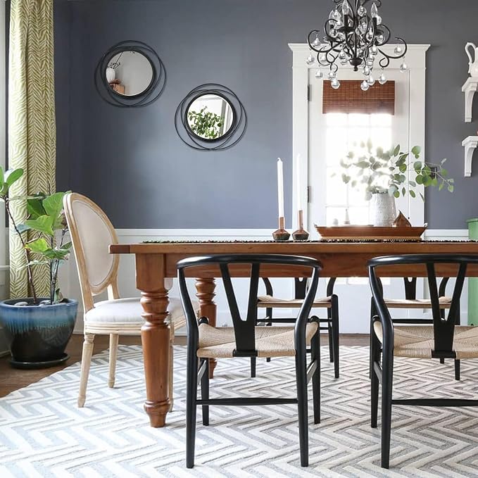 3 Set 13 inch Black Circle Mirrors Wall Decor Iron Frame Wire Mirror Metal - Image 5