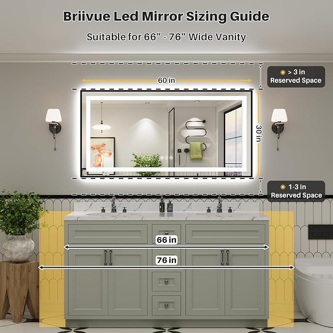 60x30 Inch LED Bathroom Mirror - Image 3