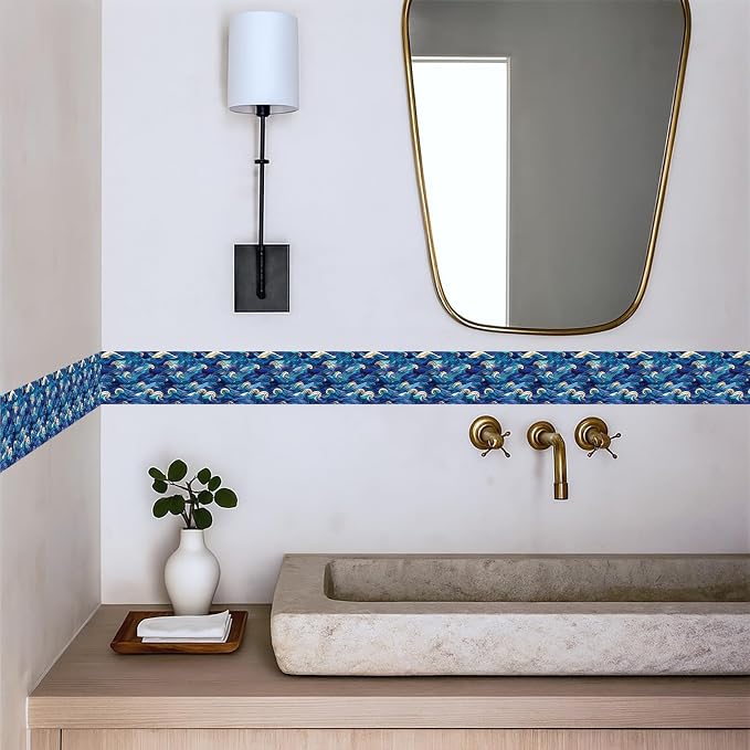 Blue Wave Wallpaper Border 196x4 Inch Peel and Stick Wall Border Self Adhesive - Image 3