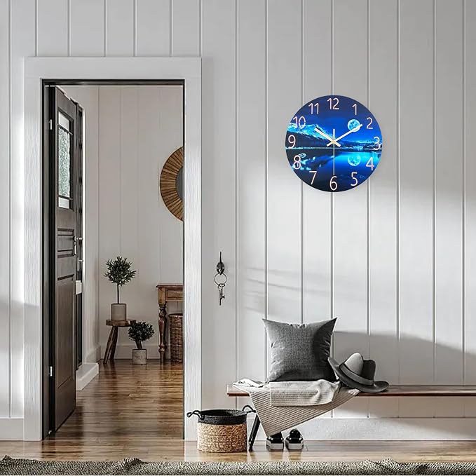 Blue Wall Clocks for Living Room 14 Inch Analog Wall Clock Battery Operated - Image 3