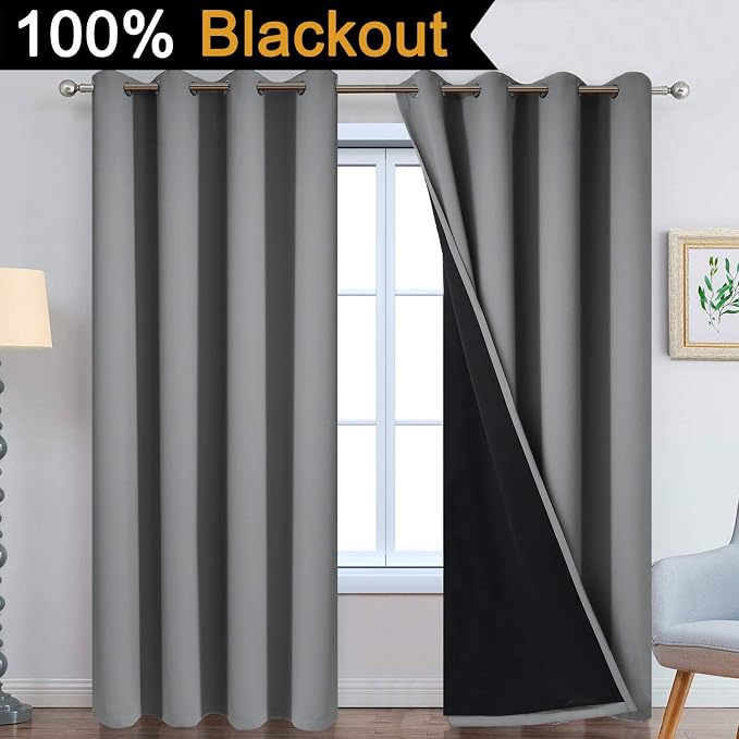 Yakamok 100% Blackout Curtains 96 Inches Long, Total Blackout Lined Curtain - Image 2
