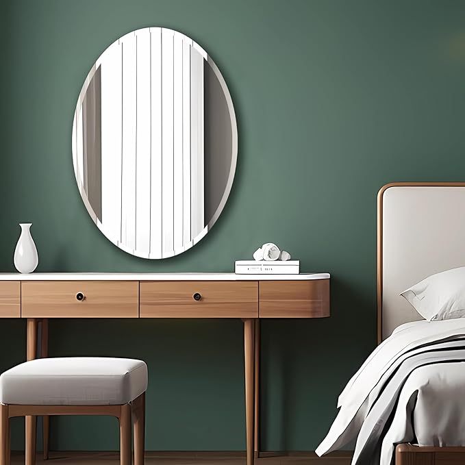 Bathroom Mirror for Over Sink, Oval Frameless Mirror, Beveled Polished Wall - Image 2