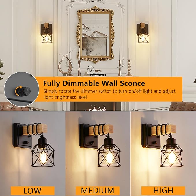 FadimiKoo Dimmable Wall Sconces Set of Two, Bedside Wall Mounted Lamp - Image 4