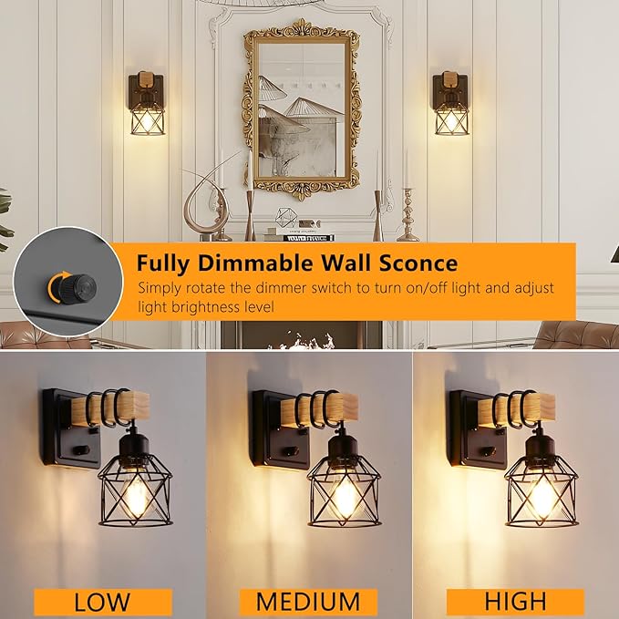 FadimiKoo Farmhouse Wall Sconces 4 Pack, Bedside Wall Lamps - Image 4
