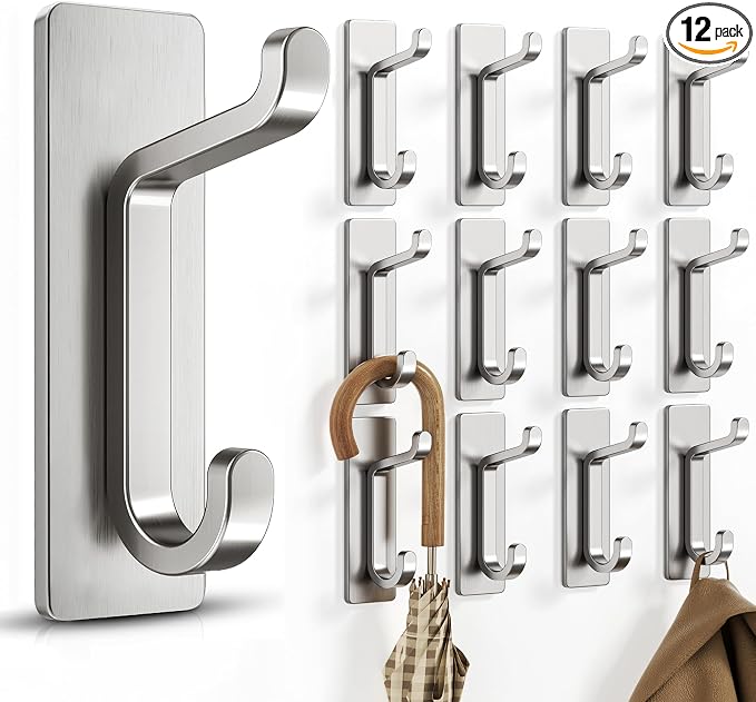 Self Adhesive Wall Hooks for Hanging: Extra Strong 13 LB, Hook for Coat by Josmimic