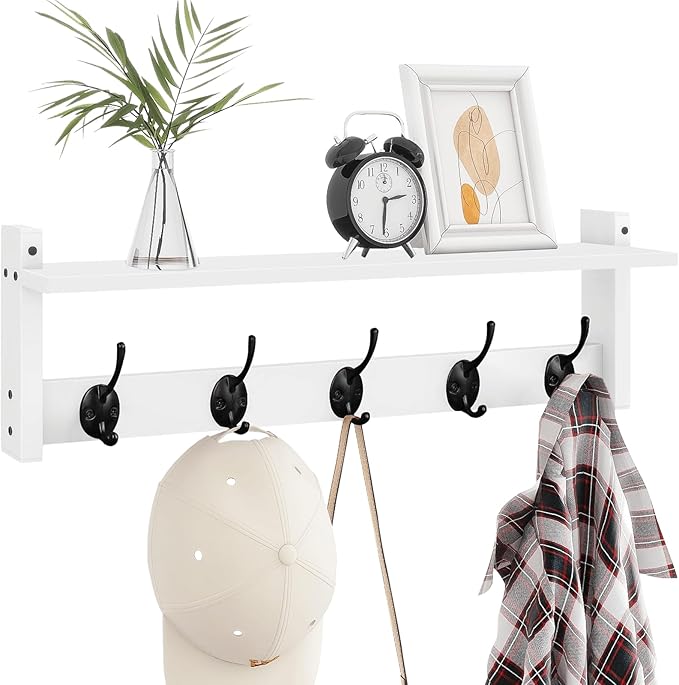 Homode Coat Rack with Shelf Wall Mount, 24 Inch Long Wall Shelf with Hooks by Homode